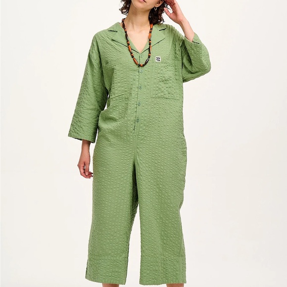 US 28 Lucy & Yak Fran Cotton Seersucker Jumpsuit Black - Picture 8 of 9